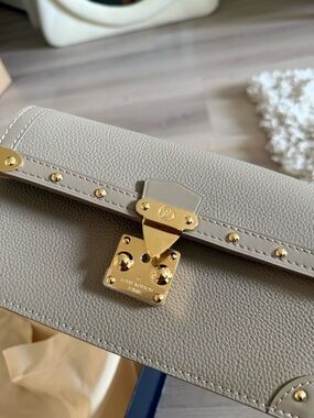 Louis Vuitton Cream Leather Satchel with Gold Hardware